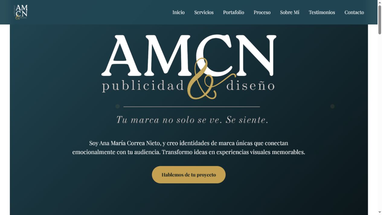 Captura real del sitio AMCN Publicidad y Diseño